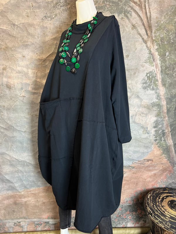 CT1367 Fleece Detail Dress-Black