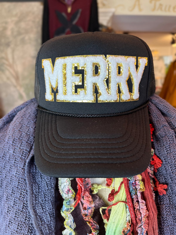 Chenille Merry Trucker Hat-Black