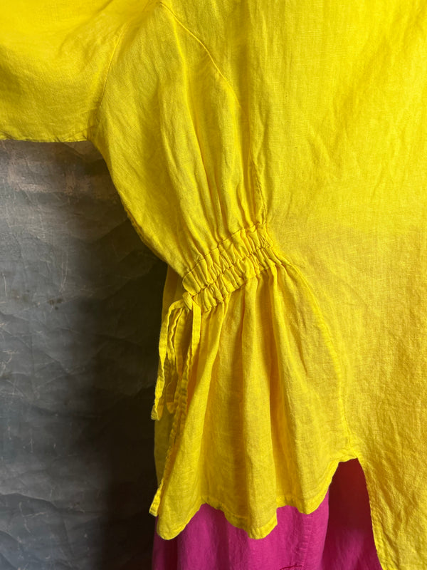 30336 Rusched Uneven Hem Top-Yellow