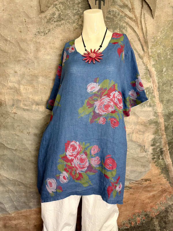 90645-62 Rose Pocket Tunic-Blue