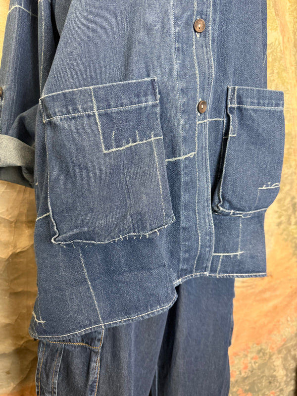 20126N17 Lg/Slv Slit Back Shirt-Indigo