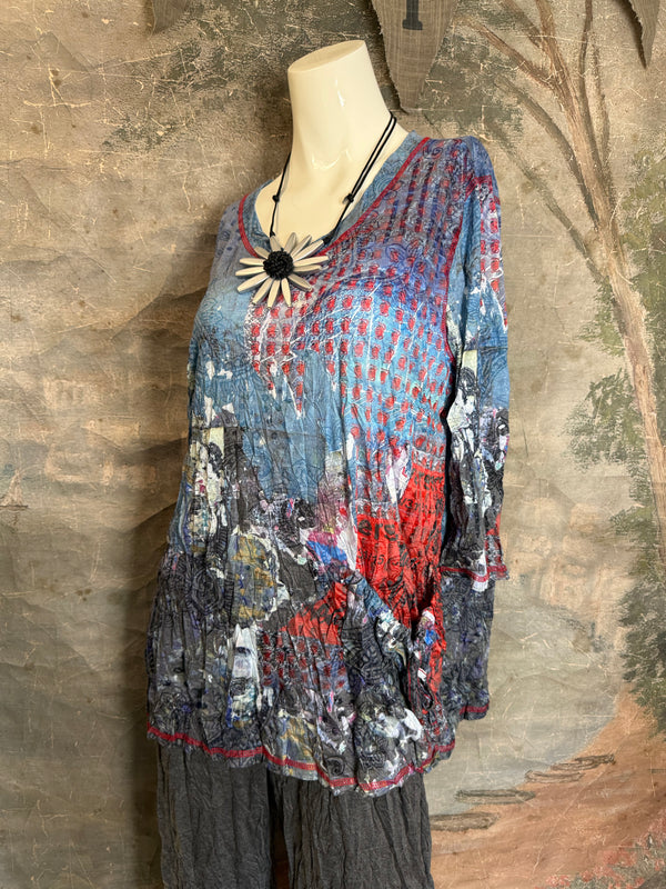 25615 Crinkle One Pocket Top-Multi