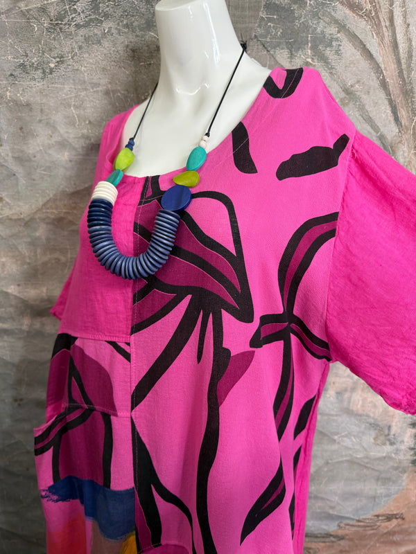 90617P-23 Linen Paint Dress-Fuchsia