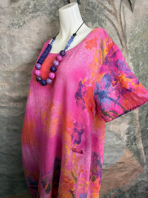90847P Painted Presence Dress-Fuchsia