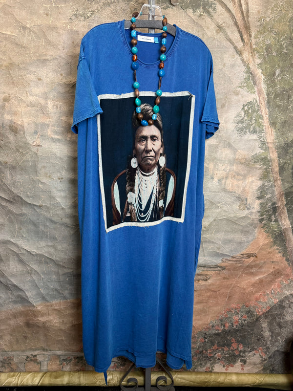 T839 Short Sleeve T-Shirt Dress-Blue/Indian