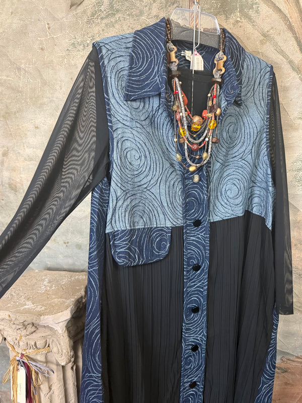 0709 Pleated Vest Denim Duster