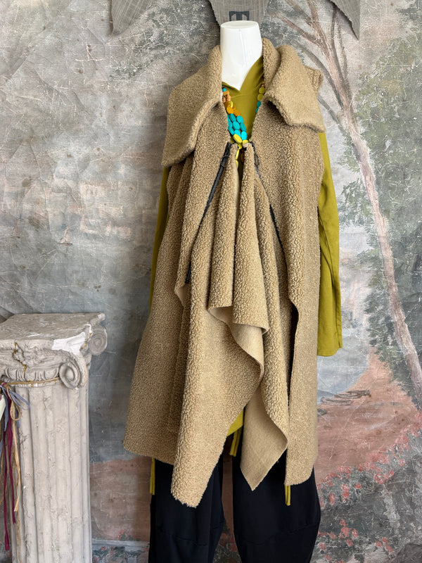 92185-62 FW Faux Shearling Vest-Camel