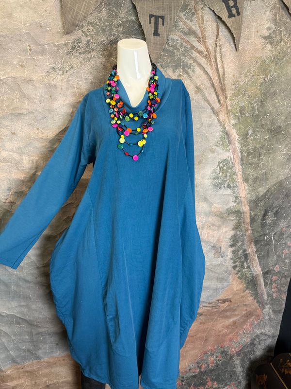 6512AU Cowlneck Bubble Dress-TEAL