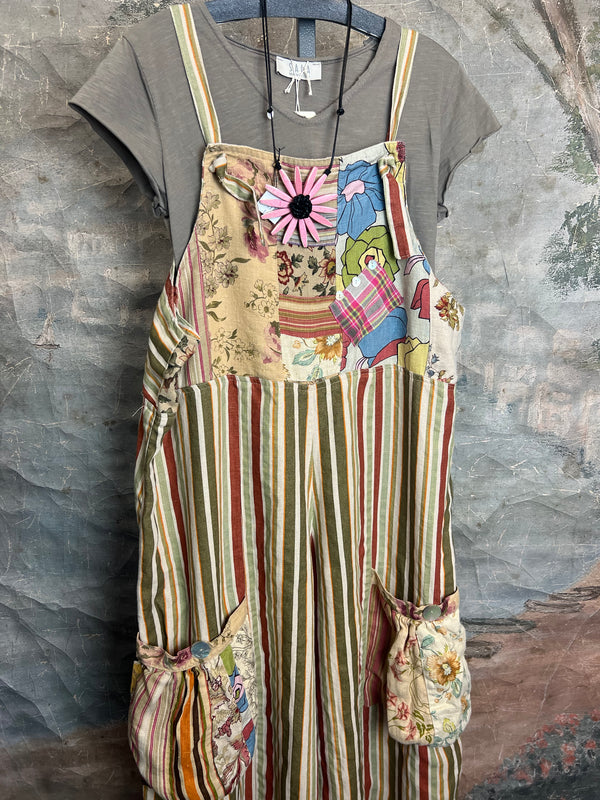 5561 OOAK Patch Linen Overalls-The Mabel