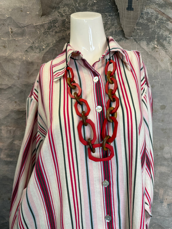 5021 Bettys Linen BF Bow Shirt-CANDYCANE