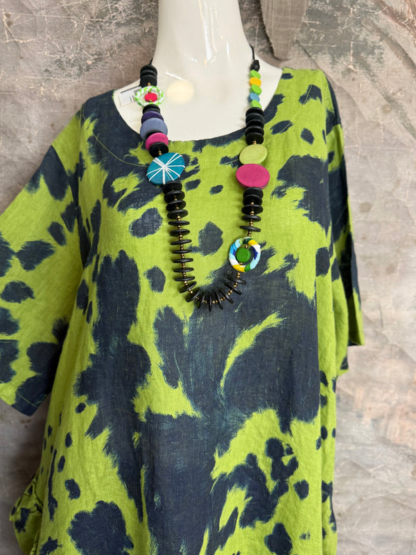 91307T-62 Ruffle Tie-Dye Tunic-Kiwi