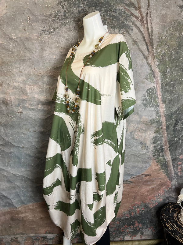 91907 ART Brush Stroke Dress-Olive