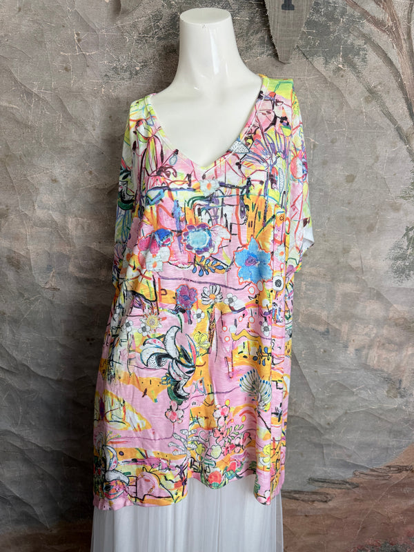 T1640K Vneck Dolman Top-May Flowers