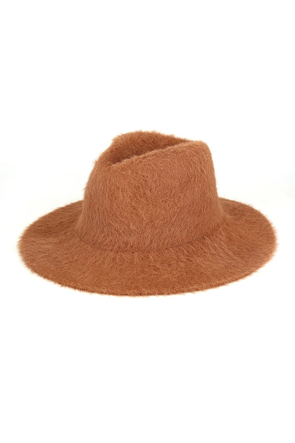 Fuzzy Palin Fedora Hat-Brown