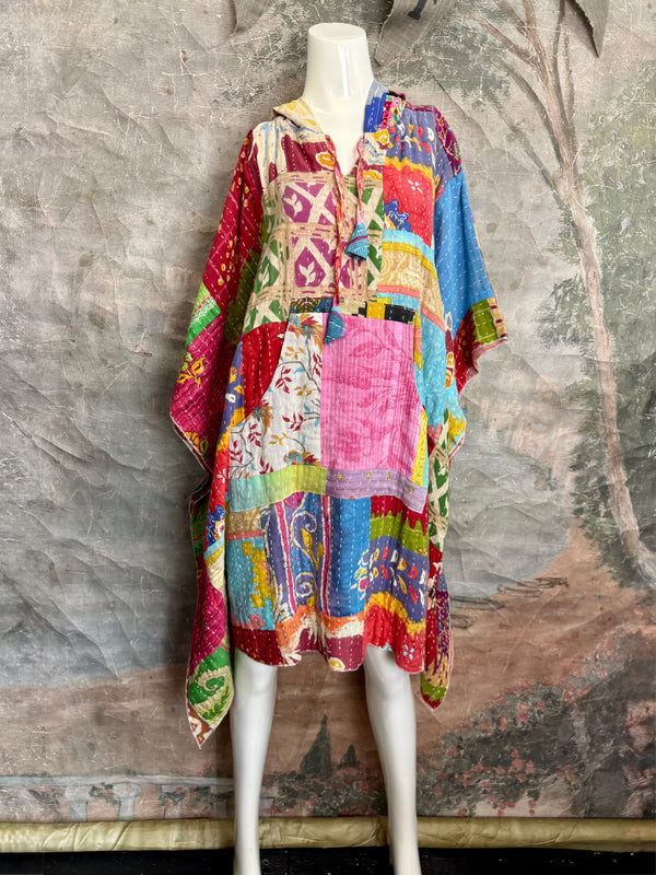 1012w Kantha Poncho Hoodie Dress-1