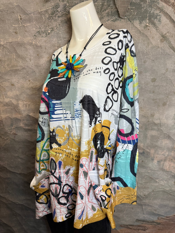 T1514 Long Slv Dolman Top/Tunic-Curious Kitty