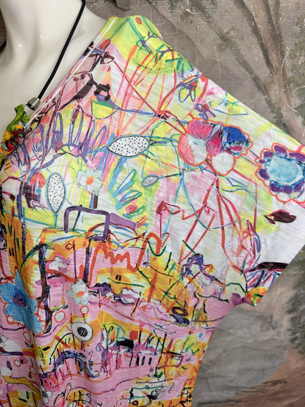 T1640K Vneck Dolman Top-May Flowers