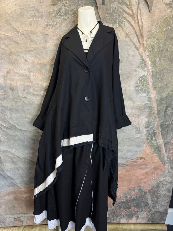 32302 Med to Long Blazer Jkt W/Trim-Black