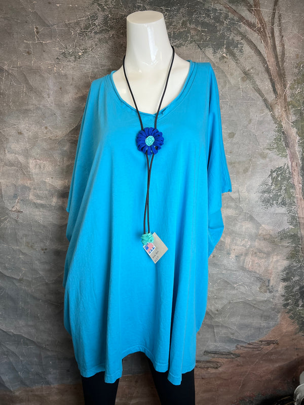8715 Solid V-Elbow Tunic Tshirt-Ocean