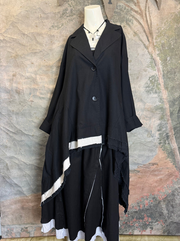 32302 Med to Long Blazer Jkt W/Trim-Black