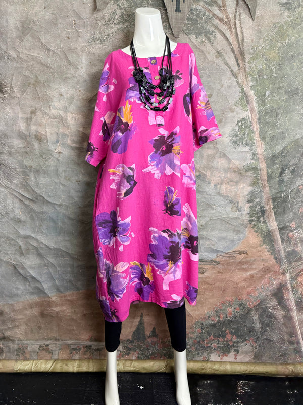 91877-52 Artful Bloom Dress-Fuchsia