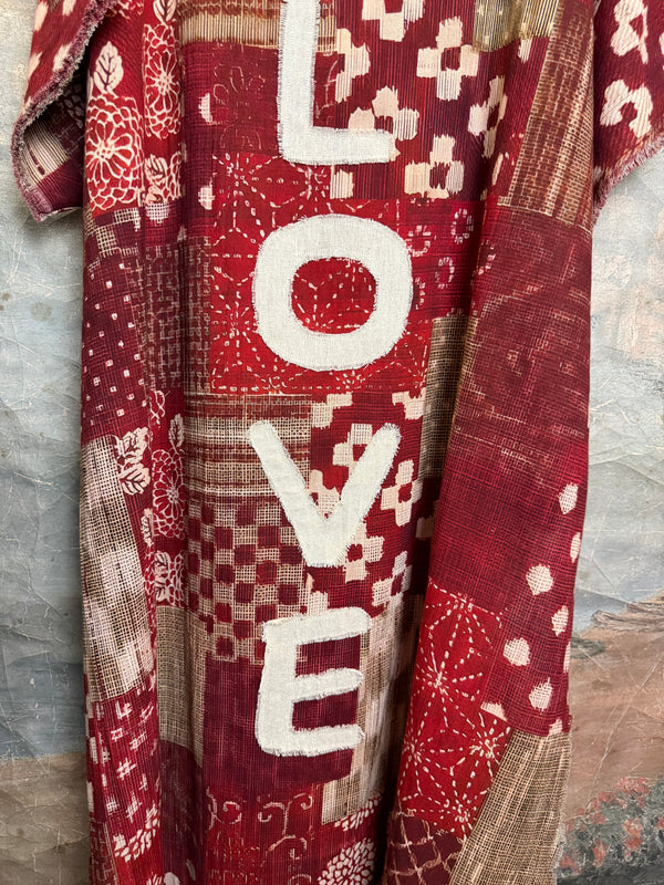 782 High Low Linen Tunic Top-Red/LOVE