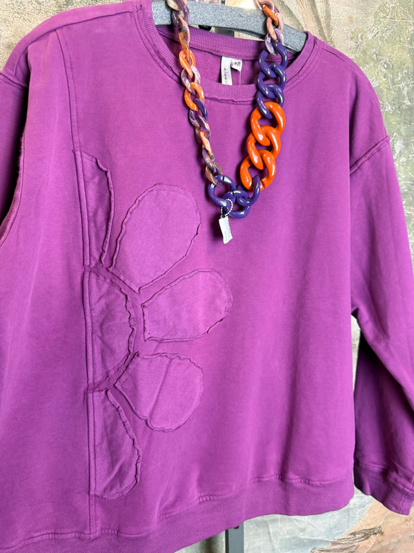 A2995202 L/Slv Flower Sweatshirt-Plum