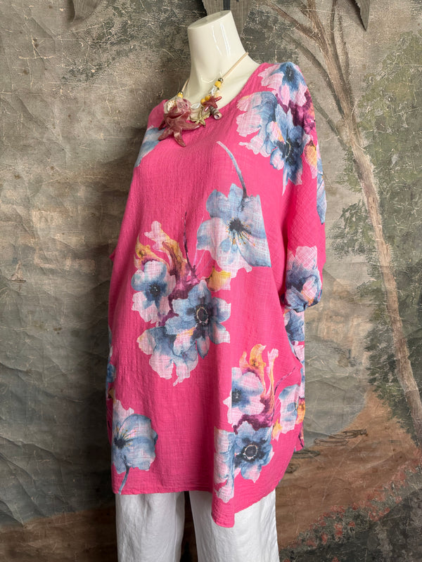 91266A Art to Wear Flower Shirt-Fuchsia