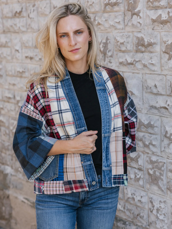 5572-Short Flannel Patchwork Duster-C