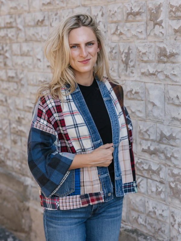 5572-Short Flannel Patchwork Duster-C