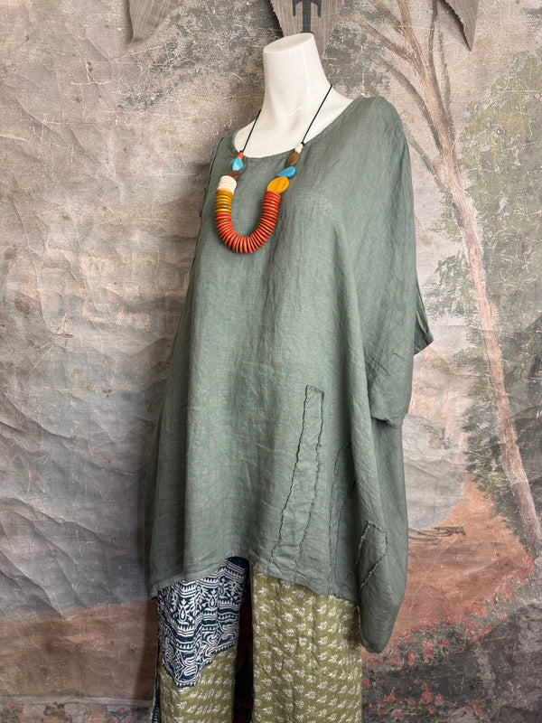 91624 Solid Patch Tunic Shirt-Olive