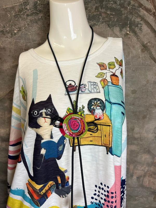 N136 Kitty Face Bolo Necklace-Multi
