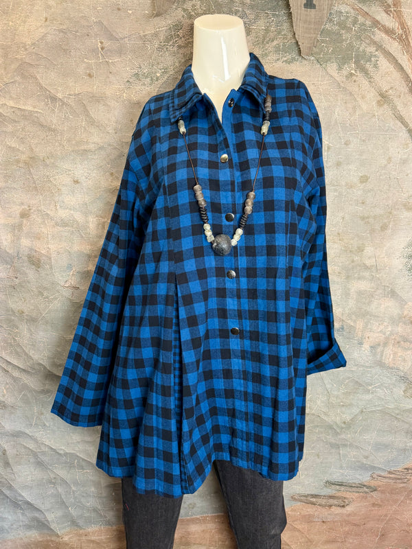 2500-2079 Plaid Placket Shirt-North Sea Blue