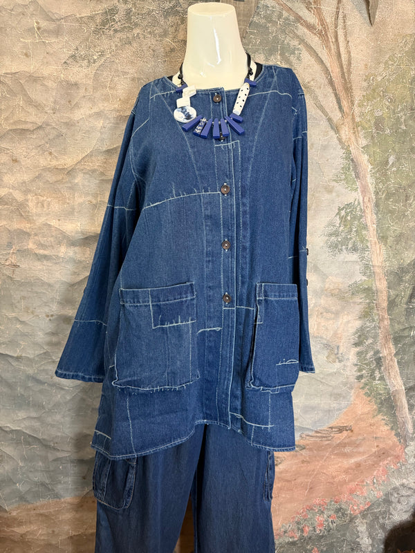20126N17 Lg/Slv Slit Back Shirt-Indigo