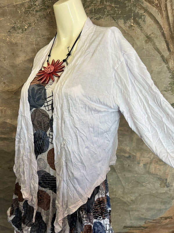 23066 Crinkle Tie Cardigan-White