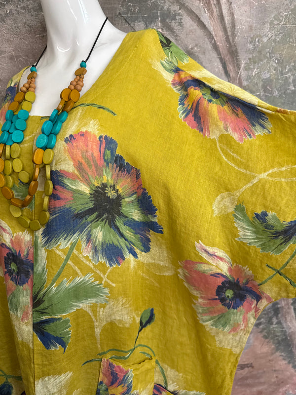 91225 Flower Garden Linen Top-Yellow