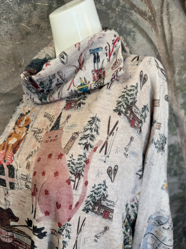 T1097 Cowlneck Dolman Slv Top-Holiday Joy