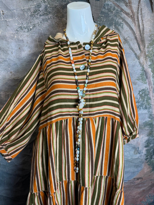 5569 Judy Hoodie Short Dress-Autumn Stripe