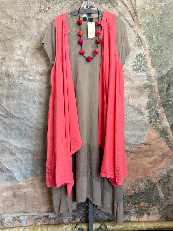 MP-HLT679 Long Open Vest-Grapefruit