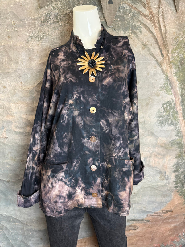 AS5801T Cardi Dyed Jacket-Black Smoke