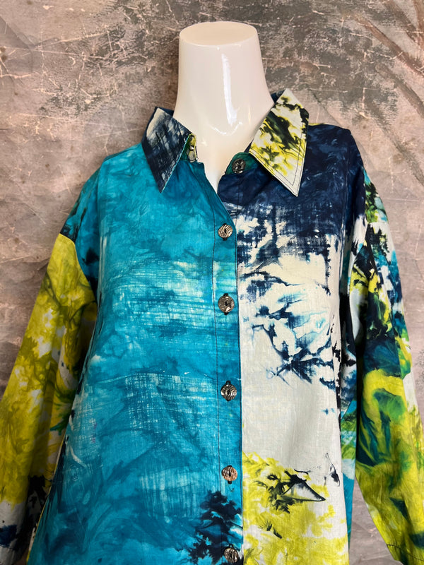 7042C Block Dyed Possibly Tunic-Turq Mix
