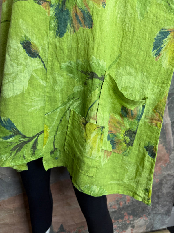 91225 Flower Garden Linen Top-Kiwi
