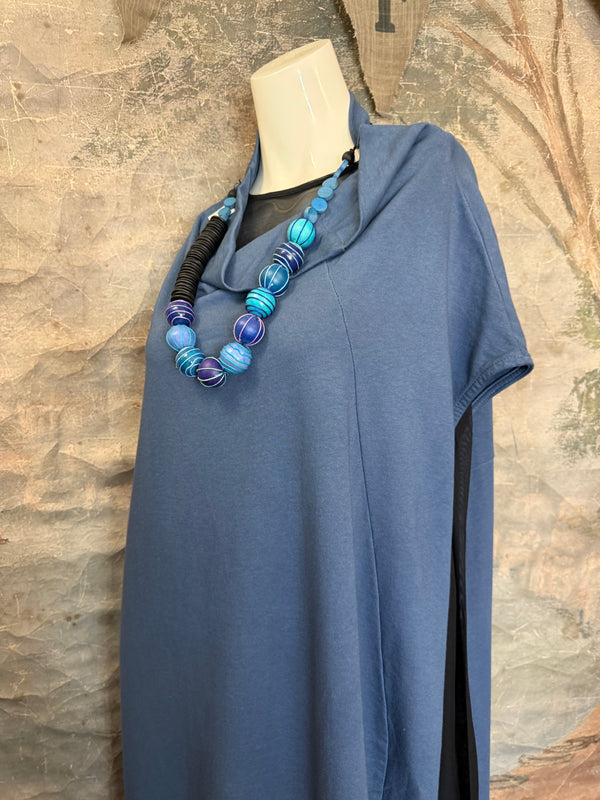 92009 Cocoon Sweatshirt Dress-Denim Blue