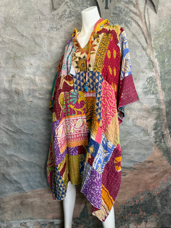 1012w Kantha Poncho Hoodie Dress-3
