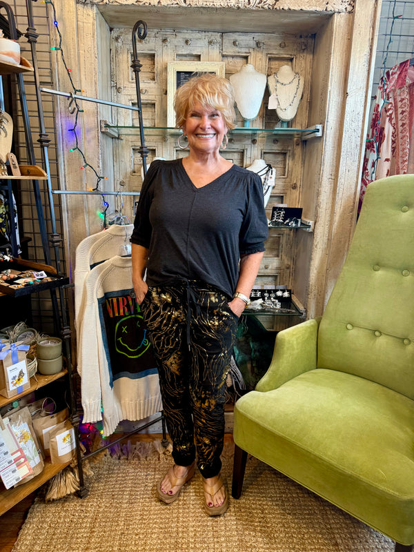 0A910 Pull On Stretch Pants-Animal/Black