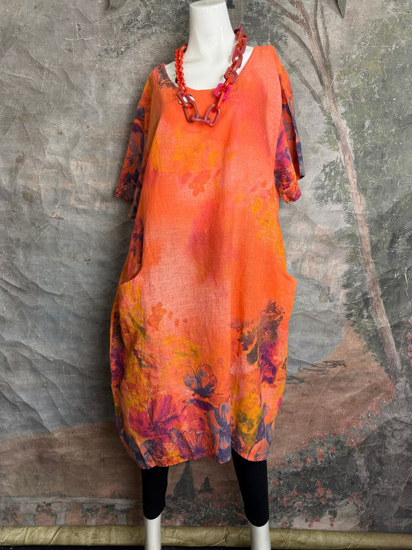 90847P Painted Presence Dress-Coral Orange