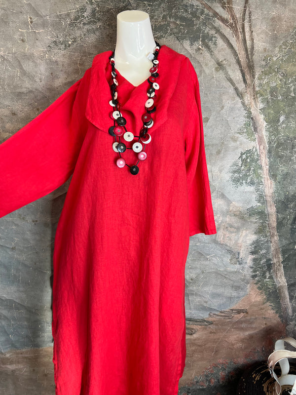 HLD1081 Cowlneck Long Dress-Red