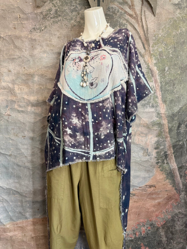 782 High Low Linen Tunic Top-NAVY/MOON
