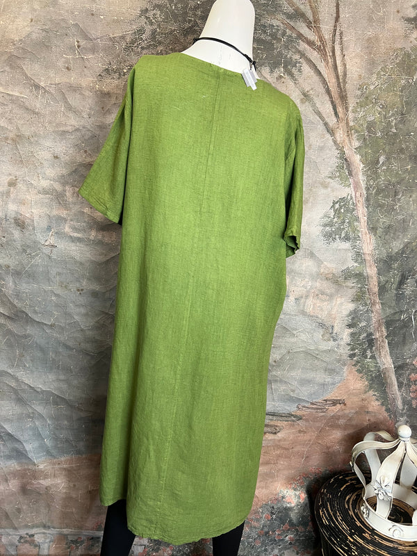 31173GN Linen Tape Accent Dress-Kiwi