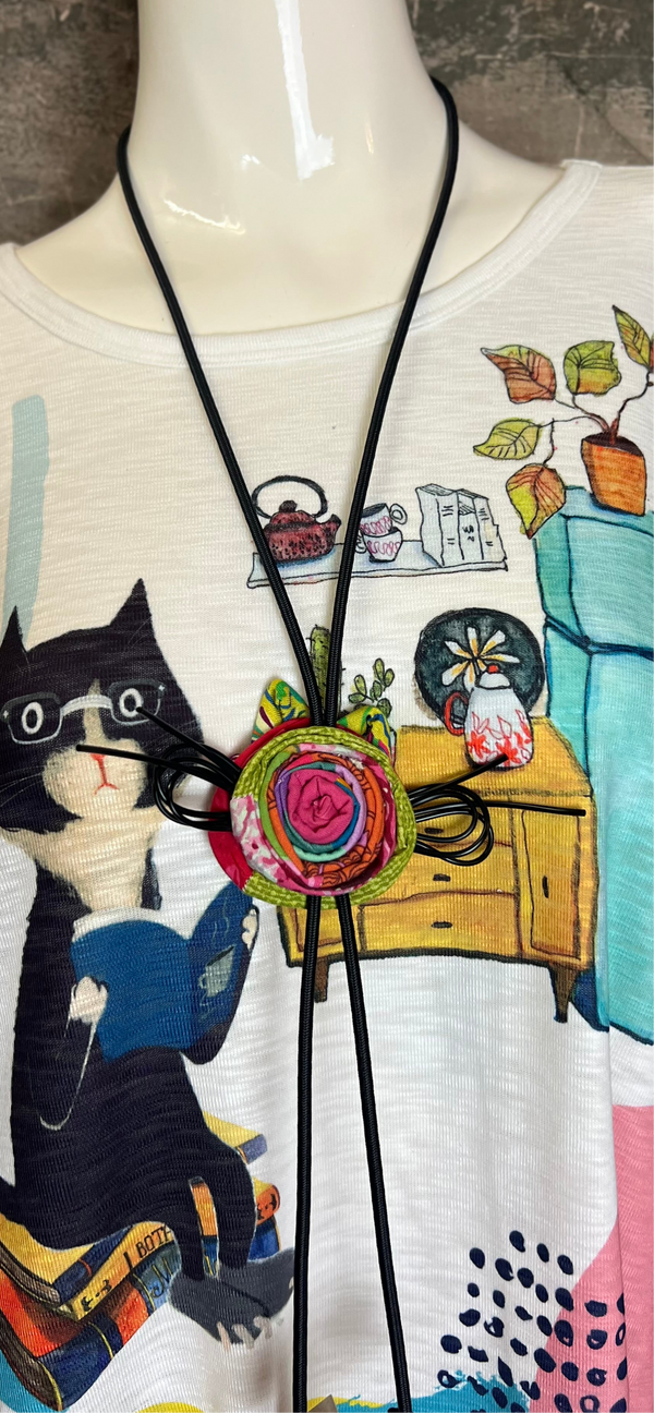 N136 Kitty Face Bolo Necklace-Multi